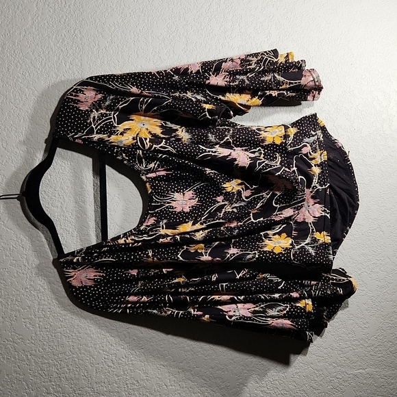 Free People Blouse Floral Boho Large Black Pink - Picture 6 of 16